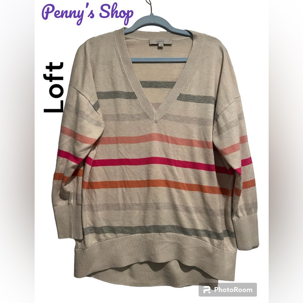 Loft Women’s V neck striped tunic sweater